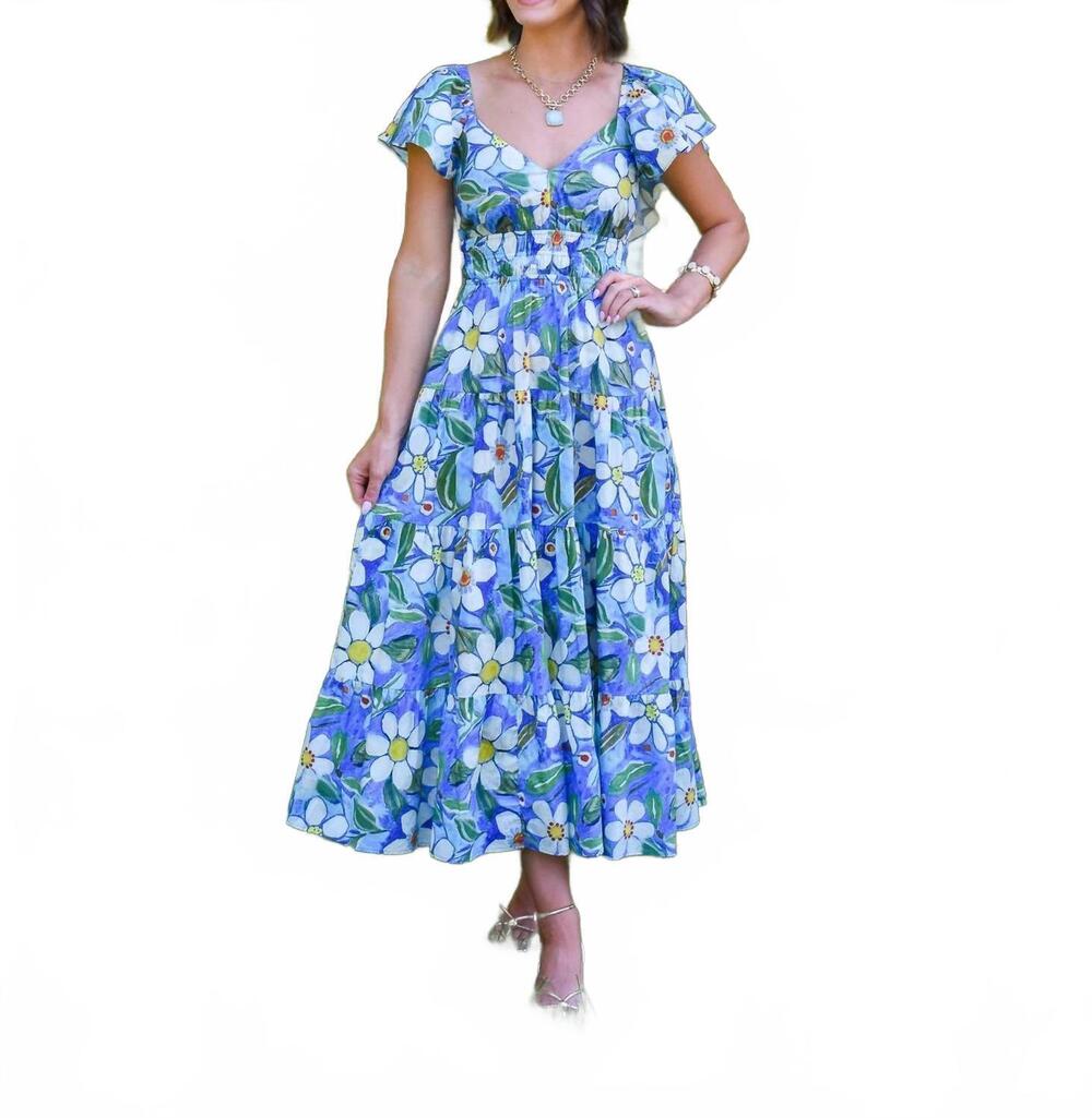 NEW PINCH flirt and flutter midi dress in blue